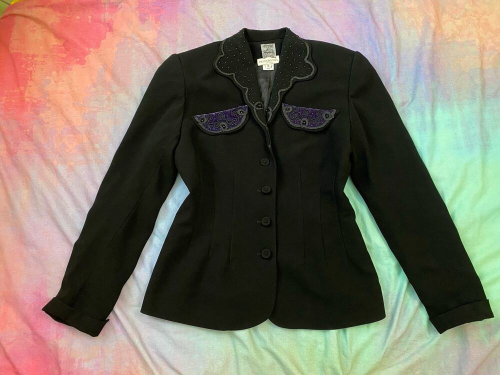 Vintage Henri Bendel 90s Does 40s Style Soutache Velvet Beaded Jacket Sz 6 Pinup